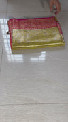 The Swarna Mayuri: Olive Gold Tissue Banarasi Saree With Vermilion Red Border
