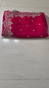 The Crimson Gala: Deep Rani Pink Georgette Saree with Scalloped Thread Work Border