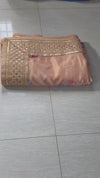 The Apricot Bloom: Pastel Peach Floral Saree with Shimmering Mirror-Work Border