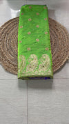 The Haripriya Vilasa: Parrot Green & Royal Blue Banarasi Silk Saree