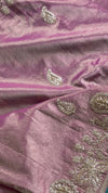 The Lavender Luster: Rose Gold & Muted Mauve Silk Saree with Ornate Paisley Border