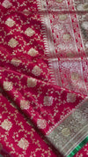 The Heritage Crimson: Scarlet Red Banarasi Silk Saree with Emerald Green Zari Border