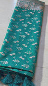 The Varanasi Garden: Deep Teal Banarasi Kanti Saree with Classic Golden Zari Floral Buttis