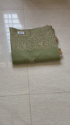 The Vanya Riva: Olive Green Handloom Cotton Saree with Floral Vine Embroidery
