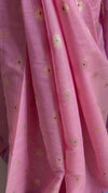 The Blush Temple: Pastel Pink Organic Linen Saree with Temple Ikat & Gold Zari