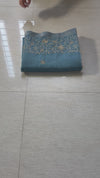 The Neeraja Riva: Slate Blue Embroidered Handloom Cotton Saree