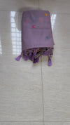The Lavender Tarang: Pastel Mauve Linen Saree With Multi-Color Floral Weaving