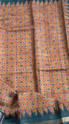 The Earthy Ikat: Mustard Ochre Pure Cotton Saree with Forest Green Temple Border