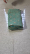 The Mint Malhar: Mint Green Linen Saree With Peacock Blue Temple Border
