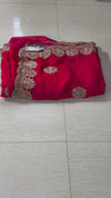 The Ruby Crown: Crimson Red Festive Saree with Scalloped Zardosi-Embroidered Border