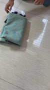 The Cerulean Citadel: Powder Blue Pure Linen Saree with Royal Indigo & Temple Border