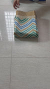 The Tarini Vilasa: Teal & Beige Chevron Printed Tussar Cotton Silk Saree