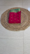 The Vasundhara Vilasa: Vermilion Red & Peacock Blue Mysore Crepe Silk Saree