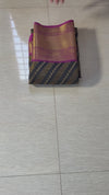 The Midnight Leher: Black & Gold Leheriya Saree With Fuchsia Pink Zari Border