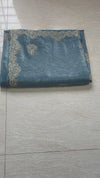 The Meghna Yamuna: Steel Blue Embroidered Raw Silk Saree