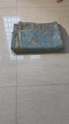 The Meher Riva: Dusty Slate Blue Embroidered Net Saree with Scalloped Border