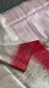 The Ivory Confluence: Tussar Ghicha Silk Saree with Kanchipuram Style Zari Borders & Temple Ikat Pallu