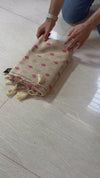 The Ivory Lotus: Cream Pure Linen Saree with Fuchsia & Teal Botanical Borders