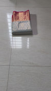 The Silver Frost: Pastel Silver-Blue Kanchipuram Silk Saree with Vermilion Red Zari Border