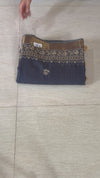 The Neelambari Riva: Slate Blue Embroidered Cotton Saree