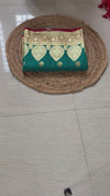 The Mandira Mayura: Teal Blue & Crimson Banarasi Silk Saree