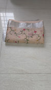 The Charu Malini: Pastel Peach Embroidered Linen Saree