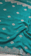 The Peacock Gala: Deep Teal Drape with Ornate Scalloped Cutwork Borders & Floral Buttis