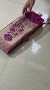 The Royal Loom: Crimson Maroon Kanchipuram Saree with Golden Zari & Fuchsia Floral Pallu