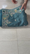 The Caspian Glade: Deep Teal Organza Saree with Detailed Floral Scallop Cutwork
