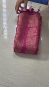 The Royal Slub: Magenta Raw Silk Saree with Antique Golden Zari Floral Jaal