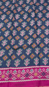 The Indigo Ikat: Indigo Blue Mul Mul Cotton Saree with Vibrant Fuchsia Pink Panelled Pallu