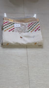The Ivory Mayura: Ivory Tussar Cotton Silk Saree With Multi-Color Pastel Embroidery