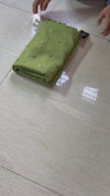 The Moss Garland: Sage & Forest Green Pure Linen Saree with Floral Sunflower Borders