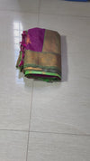 The Orchid Grove: Deep Magenta Satin Silk Saree with Olive Green Zari Border