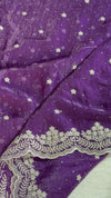 The Imperial Plum: Deep Violet Georgette Saree with Ornate Scalloped Thread Border