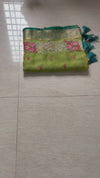 The Shambhavi Vilasa: Lime Green Floral Embroidered Tissue Organza Saree