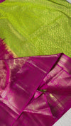The Festive Zest: Parrot Green Kanchipuram Silk Saree with Rani Pink Zari Border